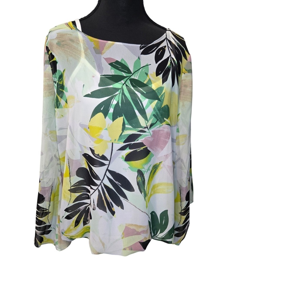 Alfani Petite Tropical Leaf Print Layered Blouse Camisole Set P/L Multi Color